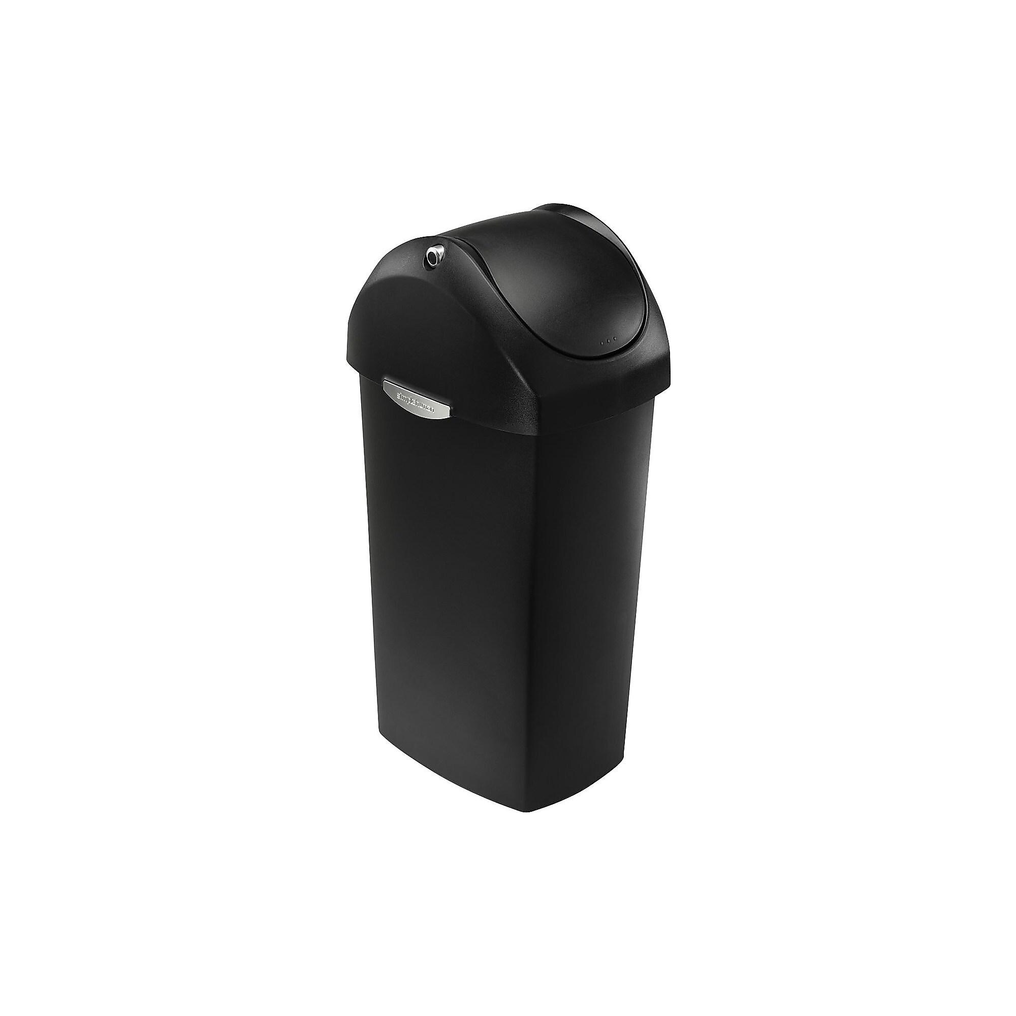 simplehuman Indoor Swing Lid Trash Can, Black Plastic, 16 Gal. (CW1333) Sansujyuku sansujyuku.com