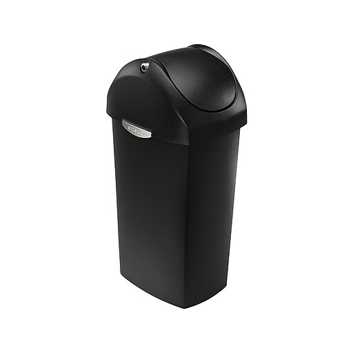 simplehuman Indoor Swing Lid Trash Can, Black Plastic, 16 Gal. (CW1333