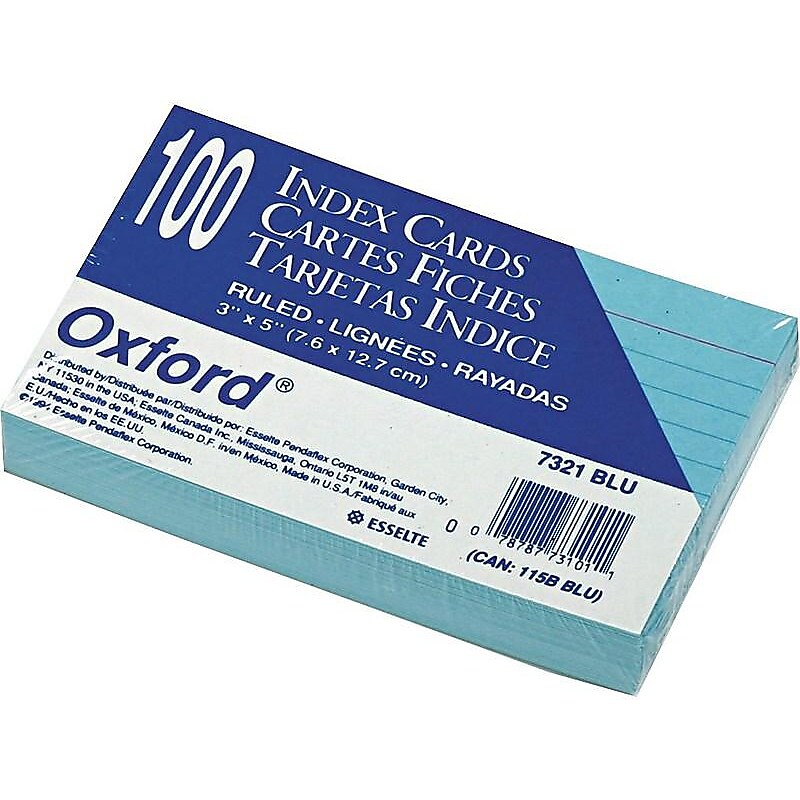 Oxford 3" x 5" Index Cards, Lined Blue, 100/Pack (OXF 7321 BLU) image 1