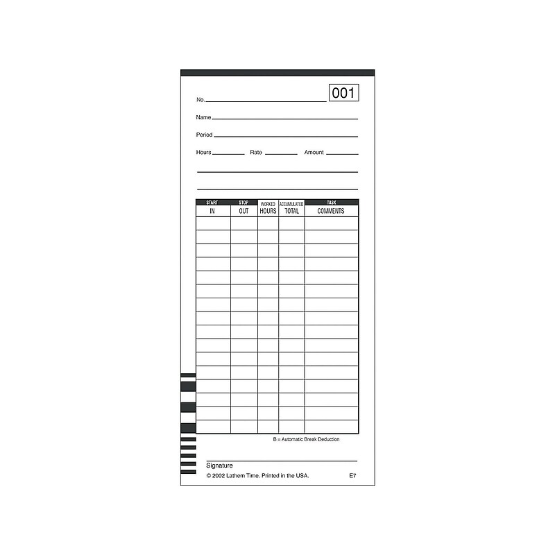 Lathem Time Cards for 7000E and 7500E Time Clocks, 100/Pack (E7-100) image 1