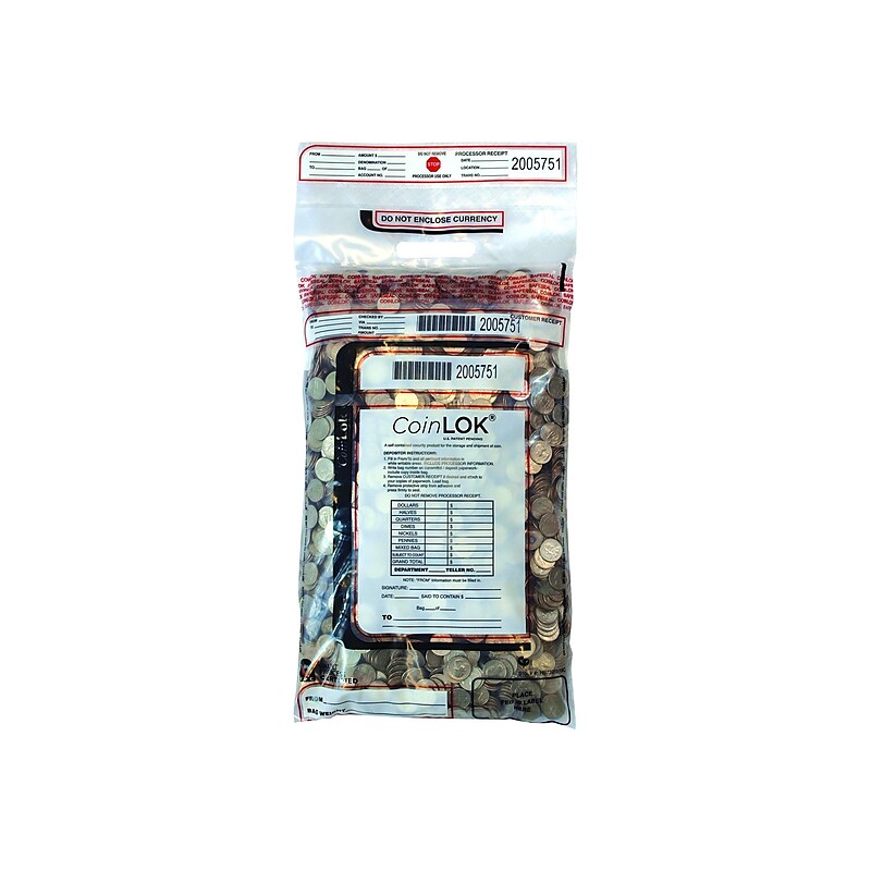 CoinLok Deposit Bags, Clear, 50/Pack (585100) image 1
