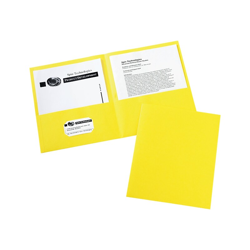 Avery 2-Pocket Presentation Folders, Yellow, 25/Box (47992) image 1