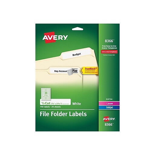 Avery Permanent File Folder Labels with TrueBlock, White, 750/Pack