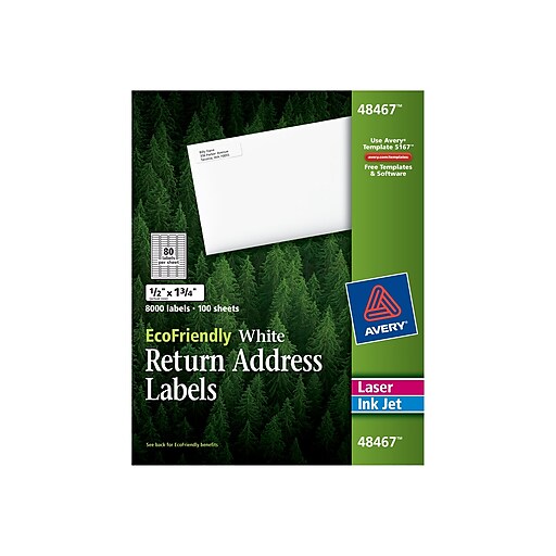 Avery Ecofriendly Laser Inkjet Address Labels 1 2 X 1 3 4 White 80 Sheet 100 Sheets Box Staples