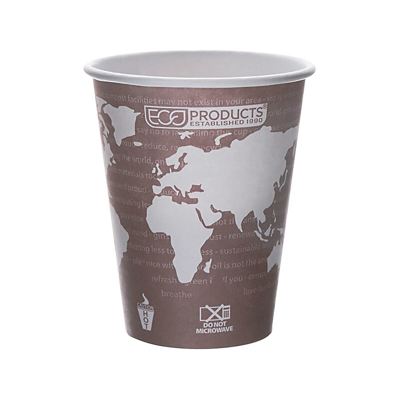 Eco-Products World Art Hot Cups, 8 Oz., Brown/White, 1000/Carton (EP-BHC8-WA) image 1