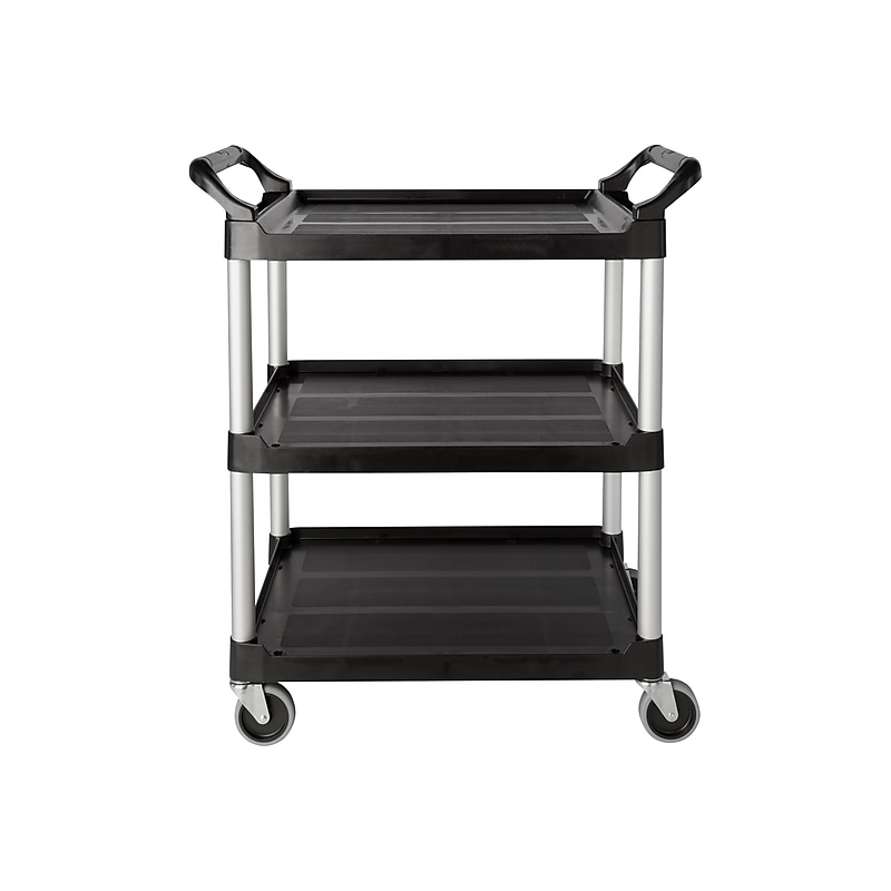 Rubbermaid 3-Shelf Plastic/Poly Mobile Utility Cart with Swivel Wheels, Black (FG342488BLA) image 1