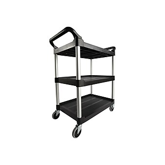 Rubbermaid 3-Shelf Plastic/Poly Mobile Utility Cart with Swivel Wheels, Black (FG342488BLA)