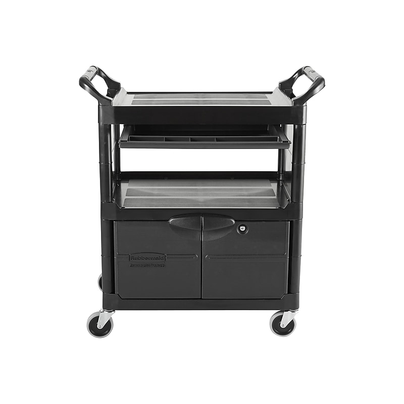 Rubbermaid 2-Shelf Plastic/Poly Mobile Utility Cart with Swivel Wheels, Black (FG345700BLA) image 1