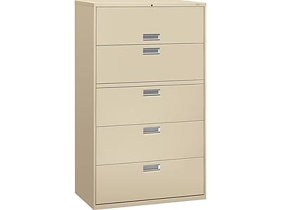 HON Brigade 600 Series 5-Drawer Lateral File Cabinet, Locking, Letter/Legal, Putty/Beige, 42"W (H695.L.L)
