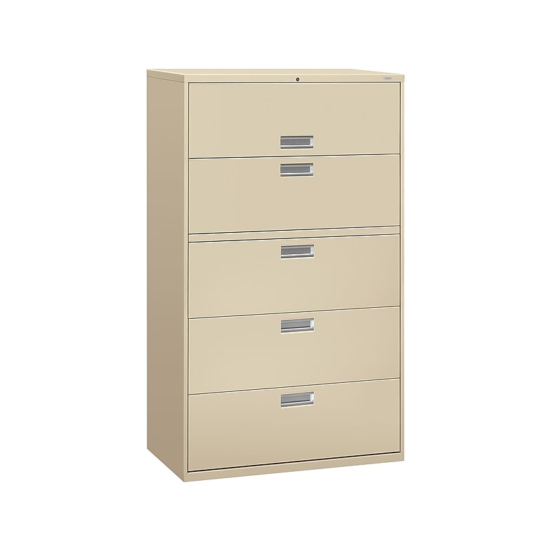 HON Brigade 600 Series 5-Drawer Lateral File Cabinet, Locking, Letter/Legal, Putty/Beige, 42"W (H695.L.L) image 1