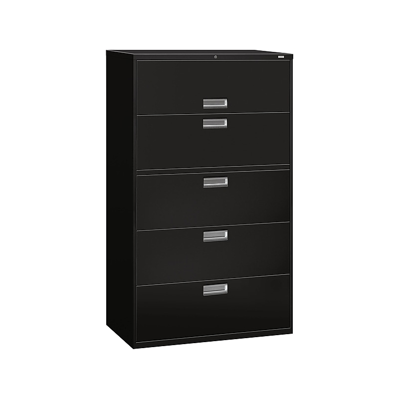 HON Brigade 600 Series 5-Drawer Lateral File Cabinet, Locking, Letter/Legal, Black, 42"W (HON695LP) image 1