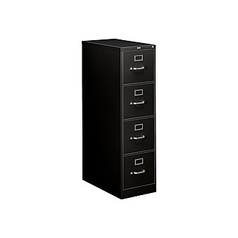 HON 310 Series 4-Drawer Vertical File Cabinet, Letter Size, Lockable, 52"H x 15"W x 26.5"D, Black (HON314PP)