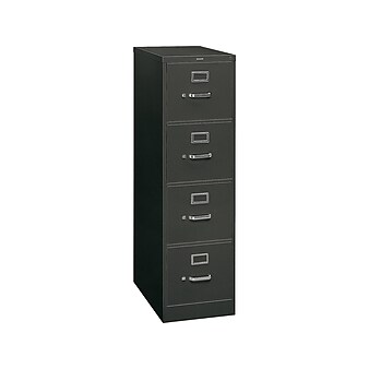 HON 310 Series 4-Drawer Vertical File Cabinet, Letter Size, Lockable, 52"H x 15"W x 26.5"D, Black (HON314PP)