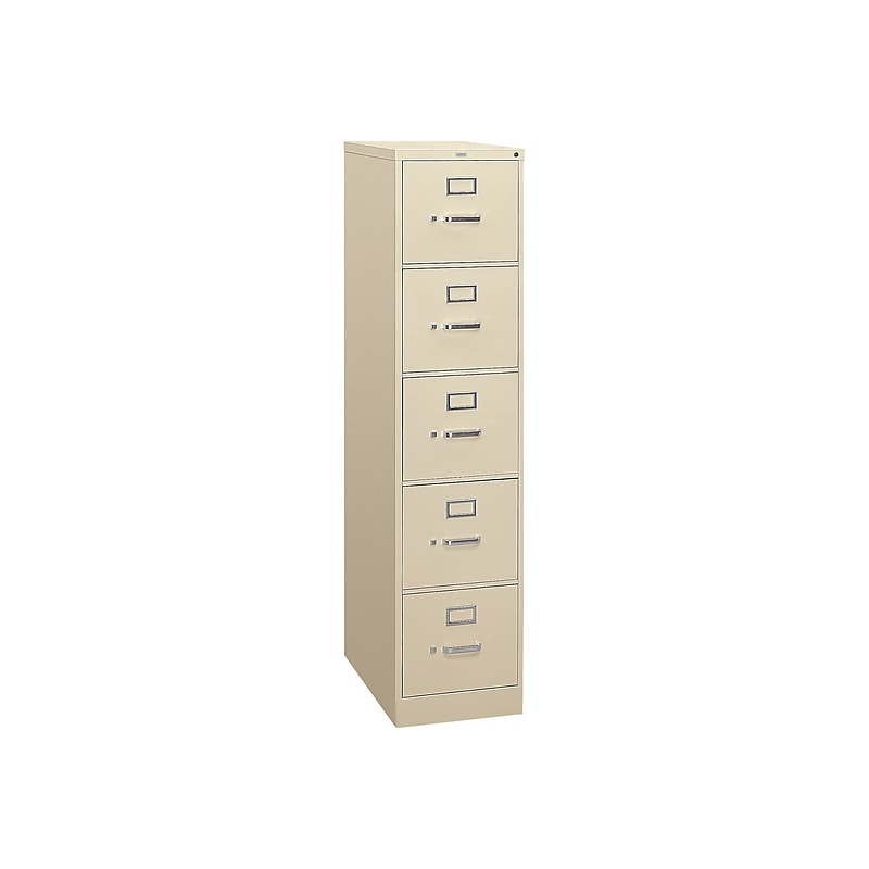 HON 310 Series 5-Drawer Vertical File Cabinet, Letter Size, Lockable, 60"H x 15"W x 26.5"D, Putty (HON315PL) image 1
