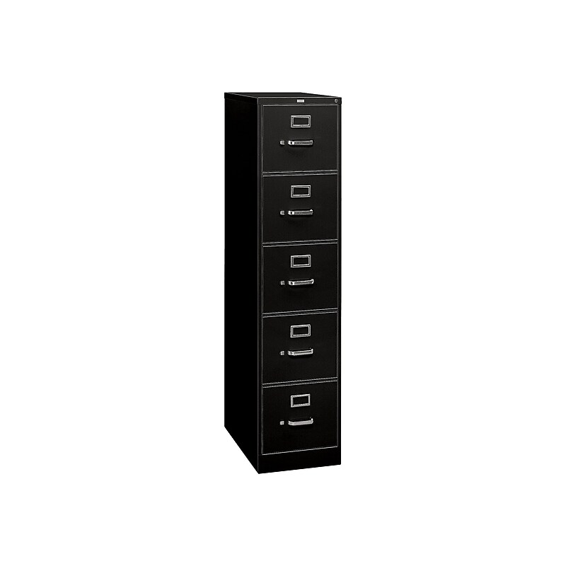 HON 310 Series 5-Drawer Vertical File Cabinet, Letter Size, Lockable, 60"H x 15"W x 26.5"D, Black (HON315PP) image 1