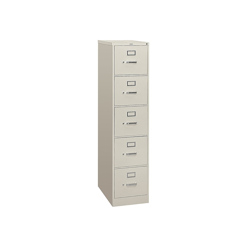 HON 310 Series 5-Drawer Vertical File Cabinet, Locking, Letter, Gray, 26.5"D (PHS-84) image 1
