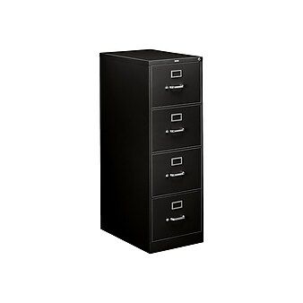 HON 310 Series 4-Drawer Vertical File Cabinet, Legal Size, Lockable, 52"H x 18.25"W x 26.5"D, Black (HON314CPP)