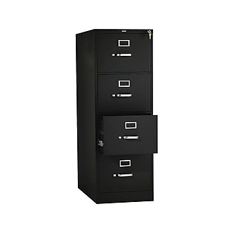 HON 310 Series 4-Drawer Vertical File Cabinet, Legal Size, Lockable, 52"H x 18.25"W x 26.5"D, Black (HON314CPP)