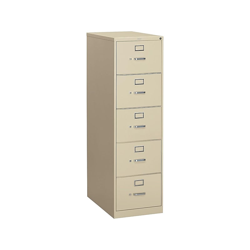 HON 310 Series 5-Drawer Vertical File Cabinet, Legal Size, Lockable, 60"H x 18.25"W x 26.5"D, Putty (HON315CPL) image 1