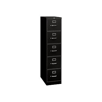 HON 310 Series 5-Drawer Vertical File Cabinet, Legal Size, Lockable, 60"H x 18.25"W x 26.5"D, Black (HON315CPP)
