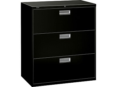 HON Brigade 600 Series 3-Drawer Lateral File Cabinet, Locking, Letter/Legal, Black, 36"W (H683.L.P)