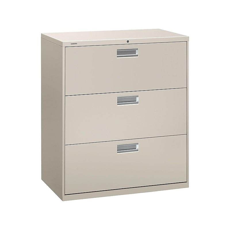 HON Brigade 600 Series 3-Drawer Lateral File Cabinet, Locking, Letter/Legal, Gray, 36"W (H683.L.Q) image 1