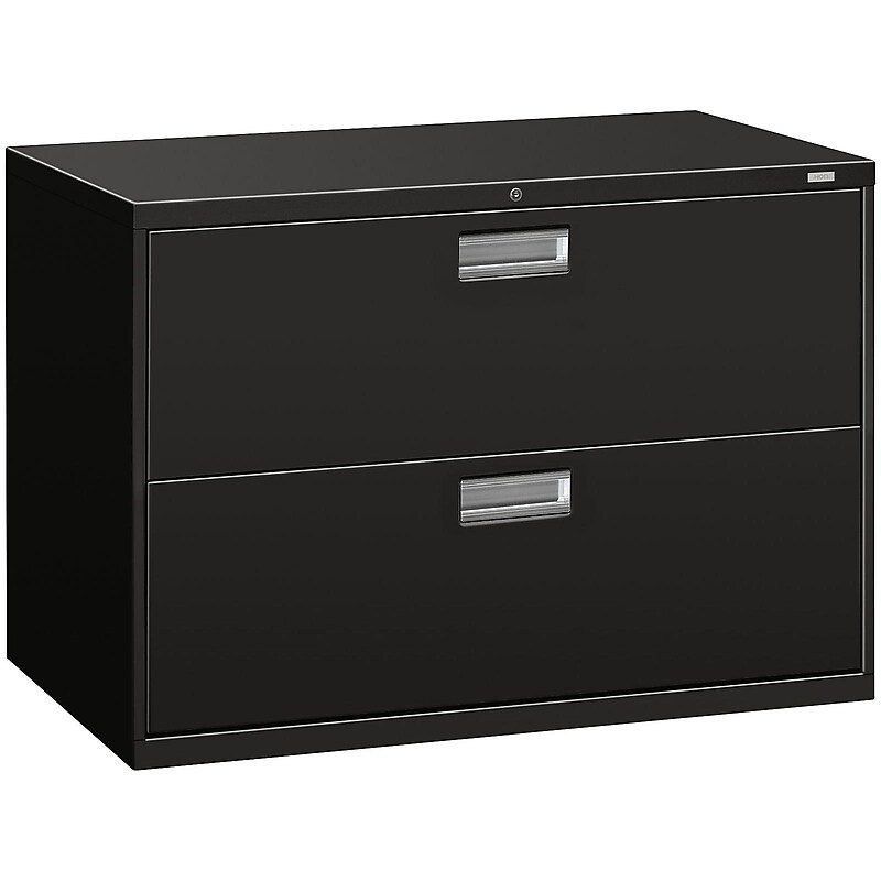 HON Brigade 600 Series 2-Drawer Lateral File Cabinet, Locking, Letter/Legal, Black, 42"W (H692.L.P) image 1