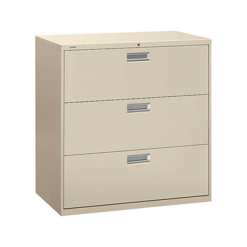 HON Brigade 600 Series 3-Drawer Lateral File Cabinet, Locking, Letter/Legal, Putty/Beige, 42"W (H693.L.L) image 1