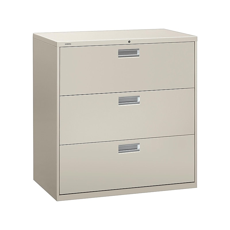 HON Brigade 600 Series 3-Drawer Lateral File Cabinet, Locking, Letter/Legal, Gray, 42"W (H693.L.Q) image 1