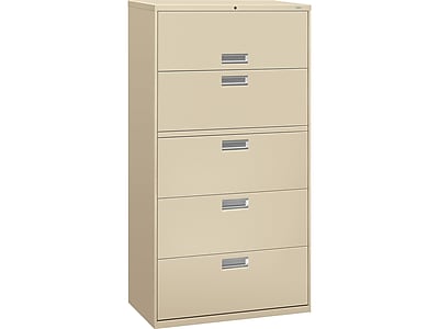 HON Brigade 600 Series 5-Drawer Lateral File Cabinet, Locking, Letter/Legal, Putty/Beige, 36"W (H685.L.L)