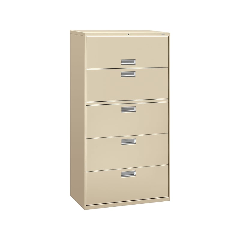 HON Brigade 600 Series 5-Drawer Lateral File Cabinet, Locking, Letter/Legal, Putty/Beige, 36"W (H685.L.L) image 1