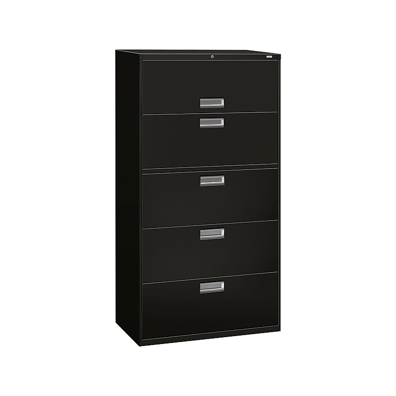 HON Brigade 600 Series 5-Drawer Lateral File Cabinet, Locking, Letter/Legal, Black, 36"W (H685.L.P) image 1