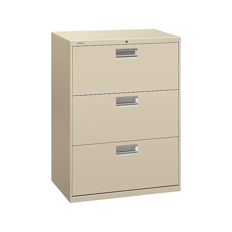 HON Brigade 600 Series 3-Drawer Lateral File Cabinet, Locking, Letter/Legal, Putty/Beige, 30"W (H673.L.L) image 1