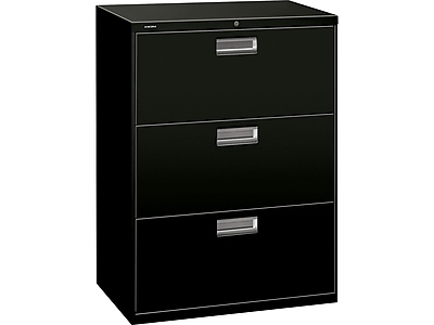 HON Brigade 600 Series 3-Drawer Lateral File Cabinet, Locking, Letter/Legal, Black, 30"W (H673.L.P)