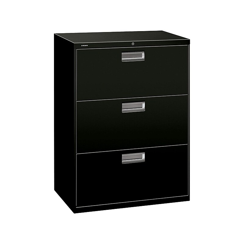 HON Brigade 600 Series 3-Drawer Lateral File Cabinet, Locking, Letter/Legal, Black, 30"W (H673.L.P) image 1