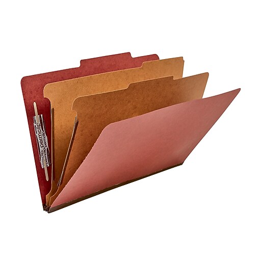 Staples 100 Recycled Red Classification Legal Folders, 2 Partitions