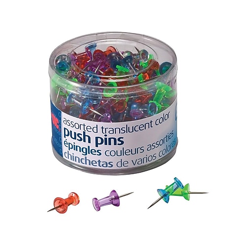 Officemate Push Pins, Translucent Assorted Colors, 200/Tub (35710
