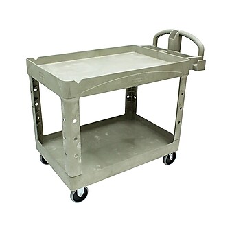 Rubbermaid 2-Shelf Plastic/Poly Mobile Utility Cart with Swivel Wheels, Beige (FG452088BEIG)
