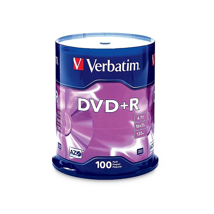 Verbatim VTM95098 4.7 GB AZO DVD+R Spindle, 100/Pack | Staples