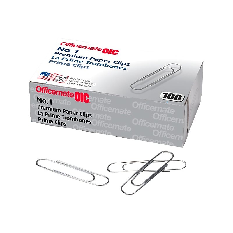 Officemate Premium Paper Clips, #1, Silver, 100/Box, 10 Boxes/Pack (99916) image 1