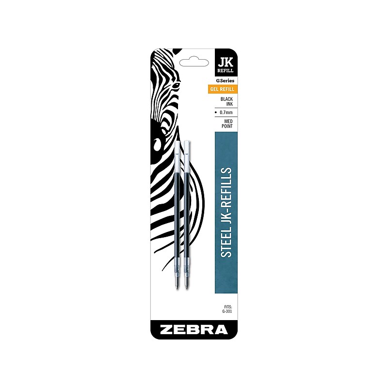 Zebra JK-Refill Gel-Ink Pen Refill, Medium Point, Black Ink, 2 Pack (88112) image 1