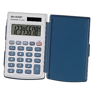 Sharp Elsi Mate EL-243SB 8-Digit Pocket Calculator, Gray/Blue