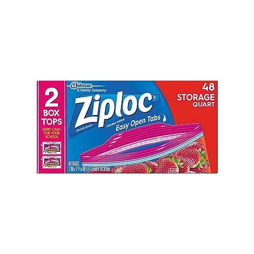 Ziploc® Storage Bags, 1 Quart, Clear, 1.75 Mil, 48/Box Staples