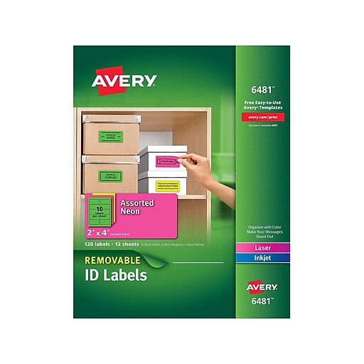 Avery Laser/Inkjet Identification Labels, 2" x 4", Assorted Neon Colors