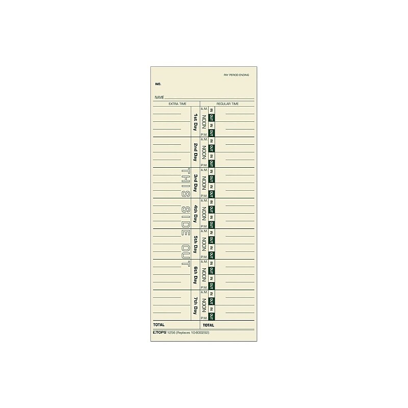 TOPS Time Cards for Acroprint 125, 150, 175, ES700, ES900, ESP180, Amano PIX/TCX, Lathem 900E, 1200 Time Clocks, 500/Box image 1