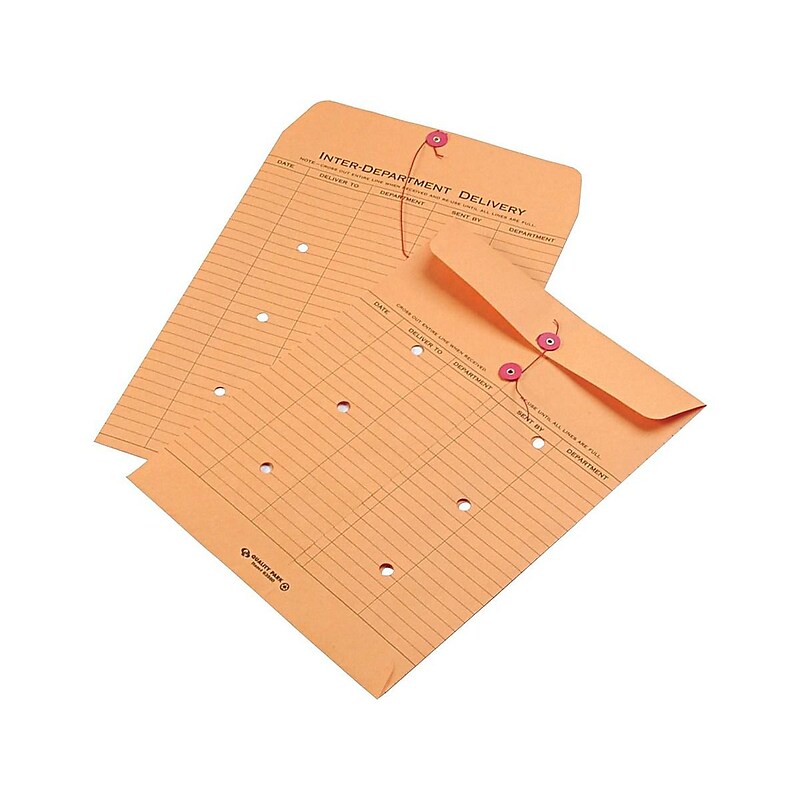 Quality Park Kraft Button & String Inter-Departmental Envelope 10" x 13", Brown, 100/Box (QUA63560) image 1