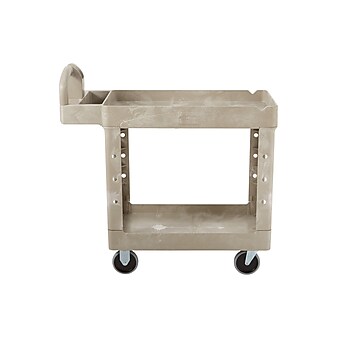 Rubbermaid 2-Shelf Plastic/Poly Mobile Utility Cart with Swivel Wheels, Beige (FG450088BEIG)