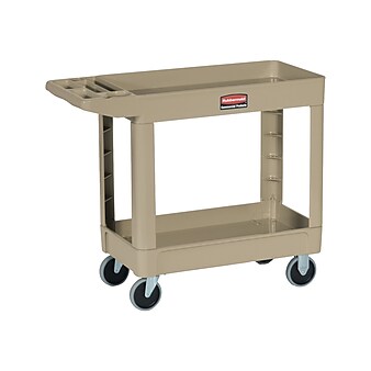 Rubbermaid 2-Shelf Plastic/Poly Mobile Utility Cart with Swivel Wheels, Beige (FG450088BEIG)