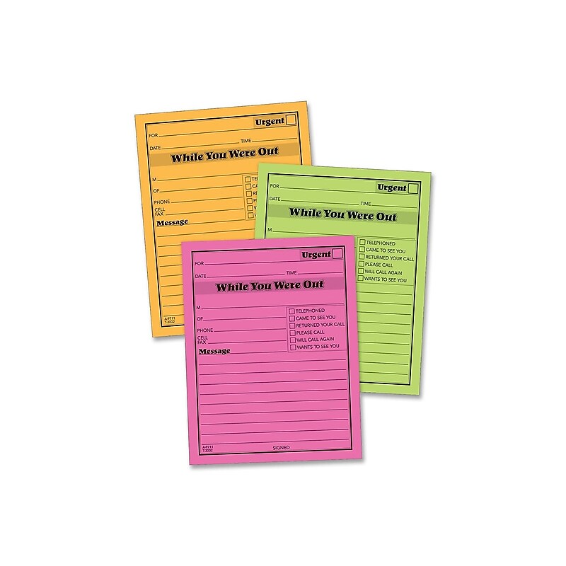 Adams While You Were Out Memo Pads, 4.25" x 5.5", Assorted Colors, 50 Sheets/Pad, 6 Pads/Pack (9711NEON) image 1