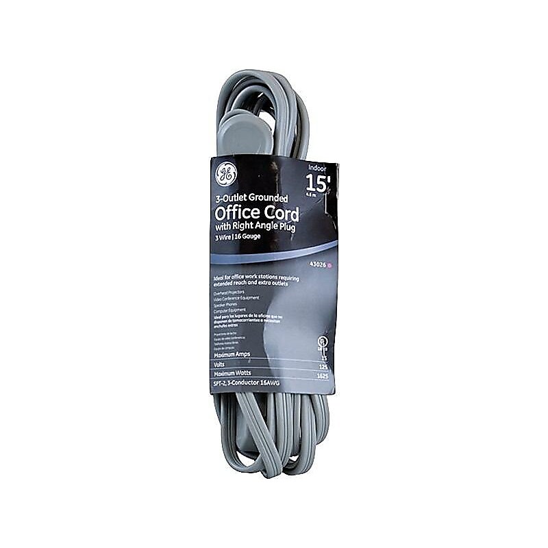 GE Office 3 Outlet Power Strip, Gray (43018) image 1